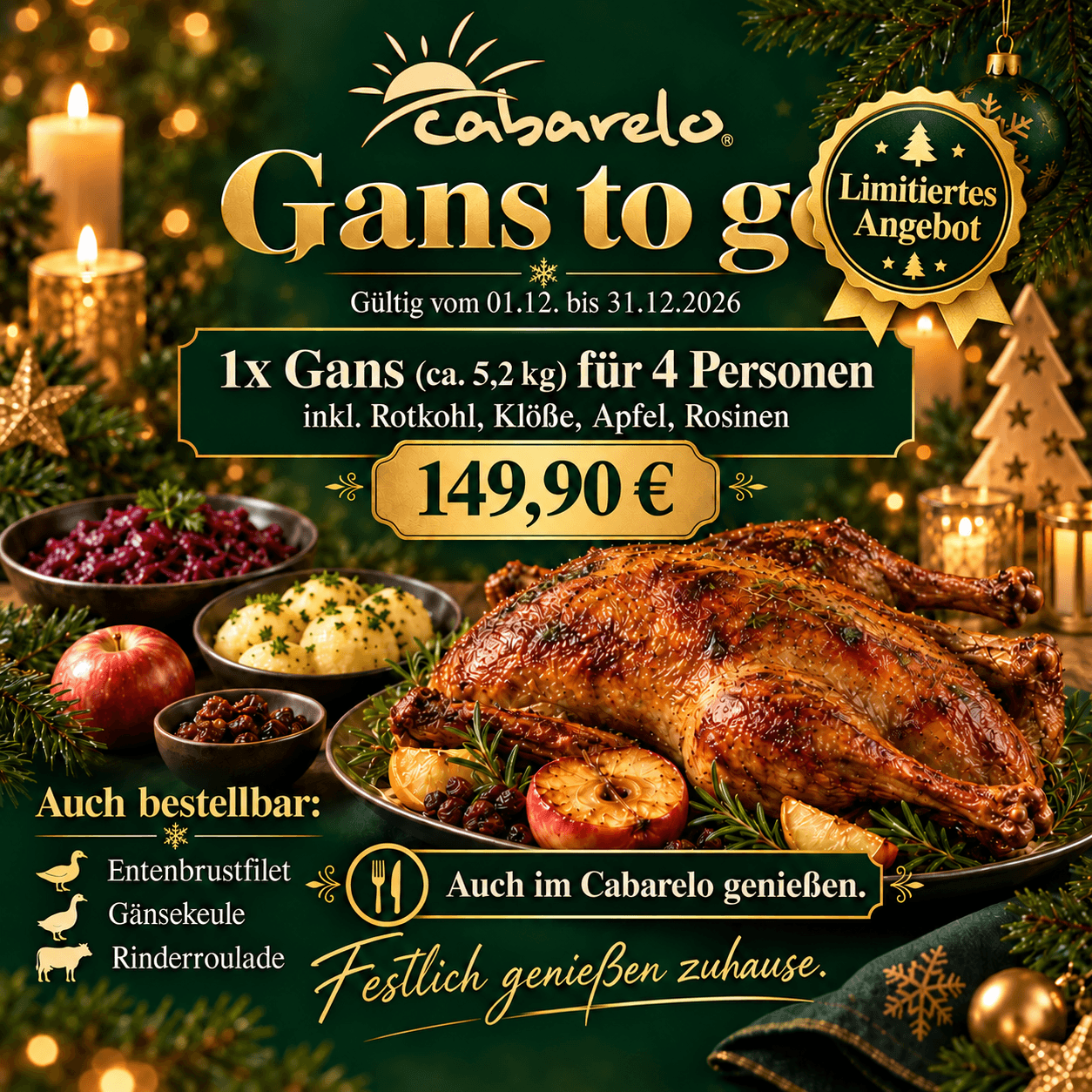 Goose to go – festive dining at home or at cabarelo