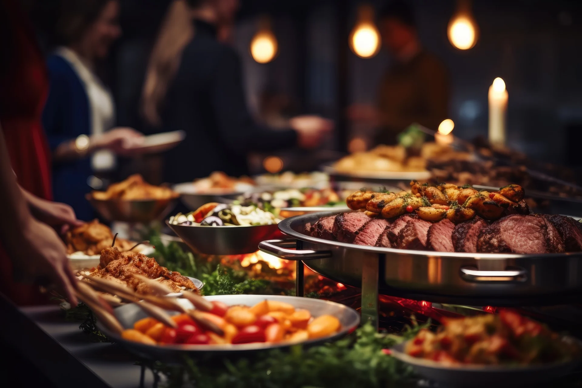 Festliches Buffet mit Roastbeef und Beilagen